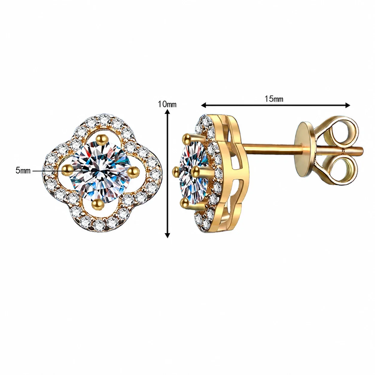 Clover Halo 925 Sterling Silver Pavé Stud Earrings - Gold-Tone Crystal