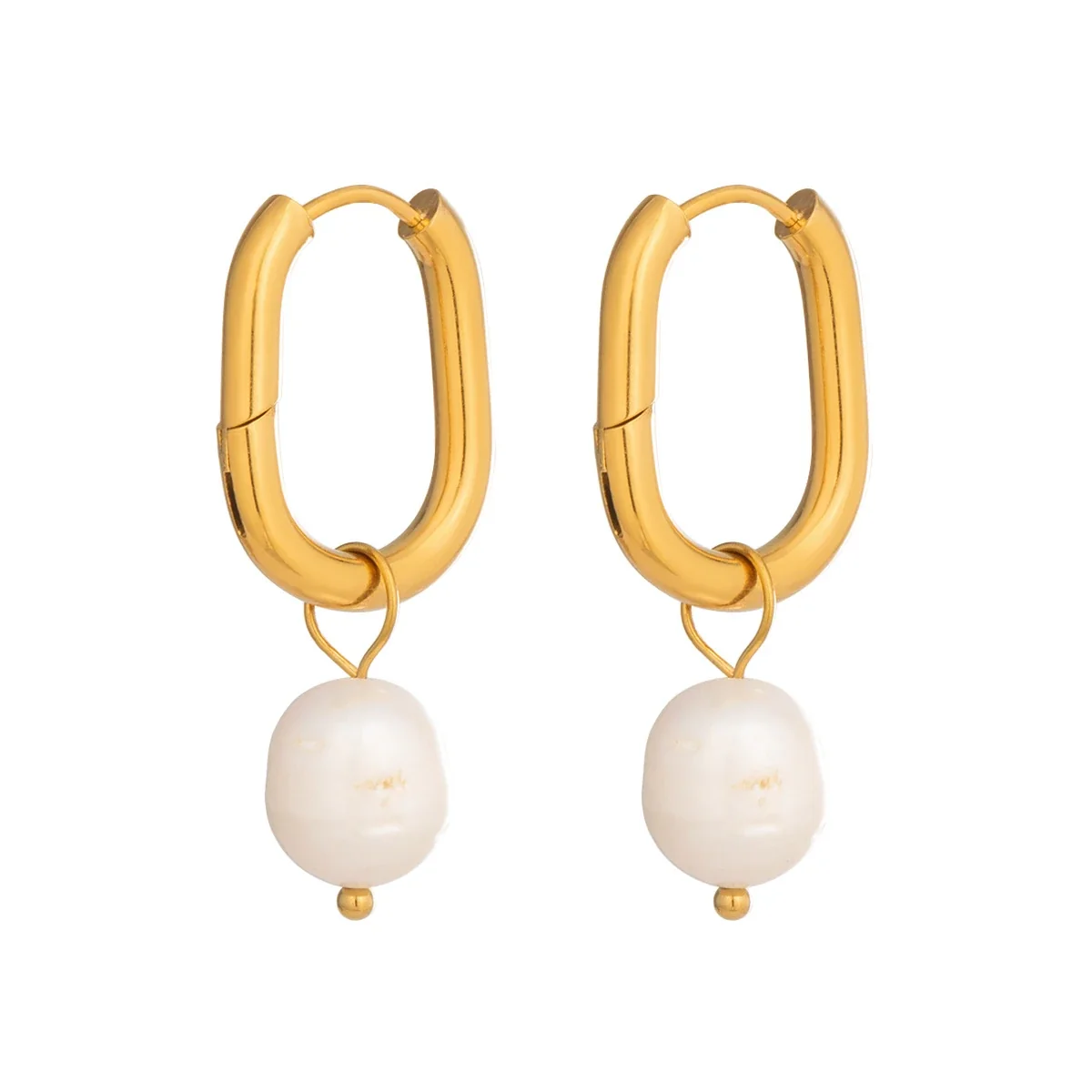 Sculptural 18K Gold-Plated U-Hoop Freshwater Pearl Drop Earrings