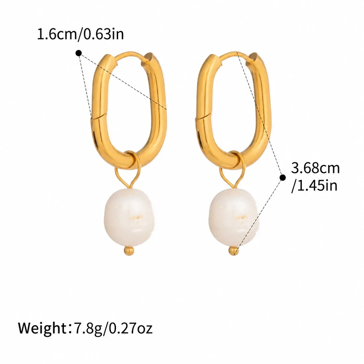 Sculptural 18K Gold-Plated U-Hoop Freshwater Pearl Drop Earrings - Gold