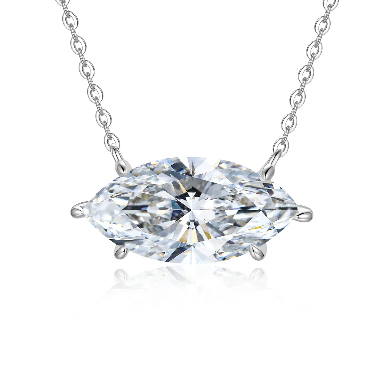 Marquise Moissanite 925 Sterling Silver Prong Necklace