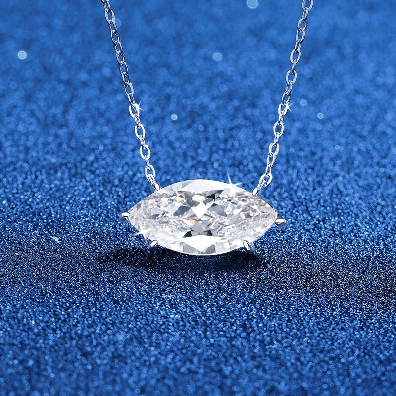 Marquise Moissanite 925 Sterling Silver Prong Necklace