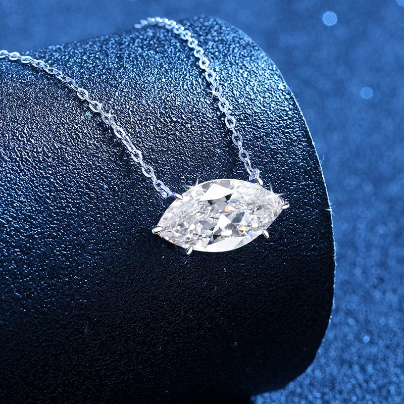 Marquise Moissanite 925 Sterling Silver Prong Necklace