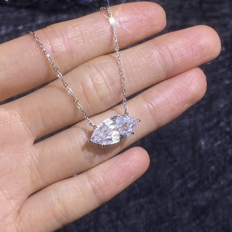 Marquise Moissanite 925 Sterling Silver Prong Necklace