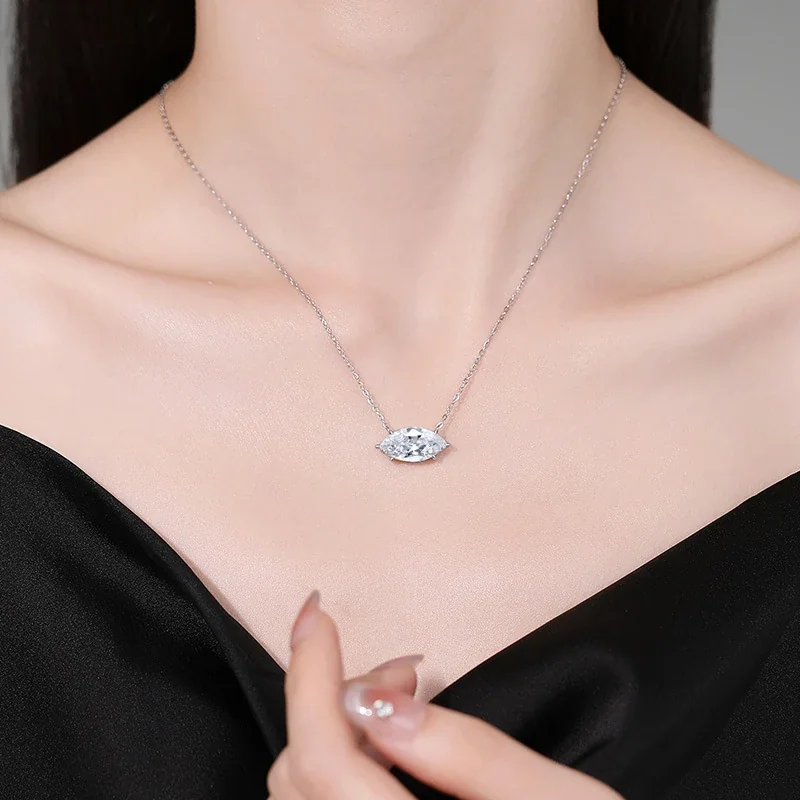 Marquise Moissanite 925 Sterling Silver Prong Necklace