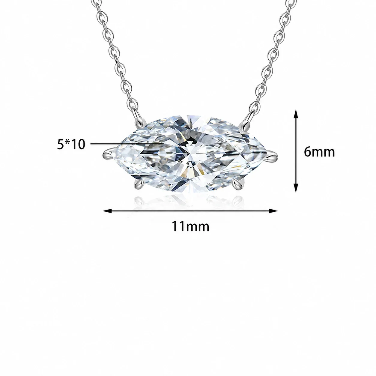 Marquise Moissanite 925 Sterling Silver Prong Necklace - Carat Moissanite 6 x 12 mm
