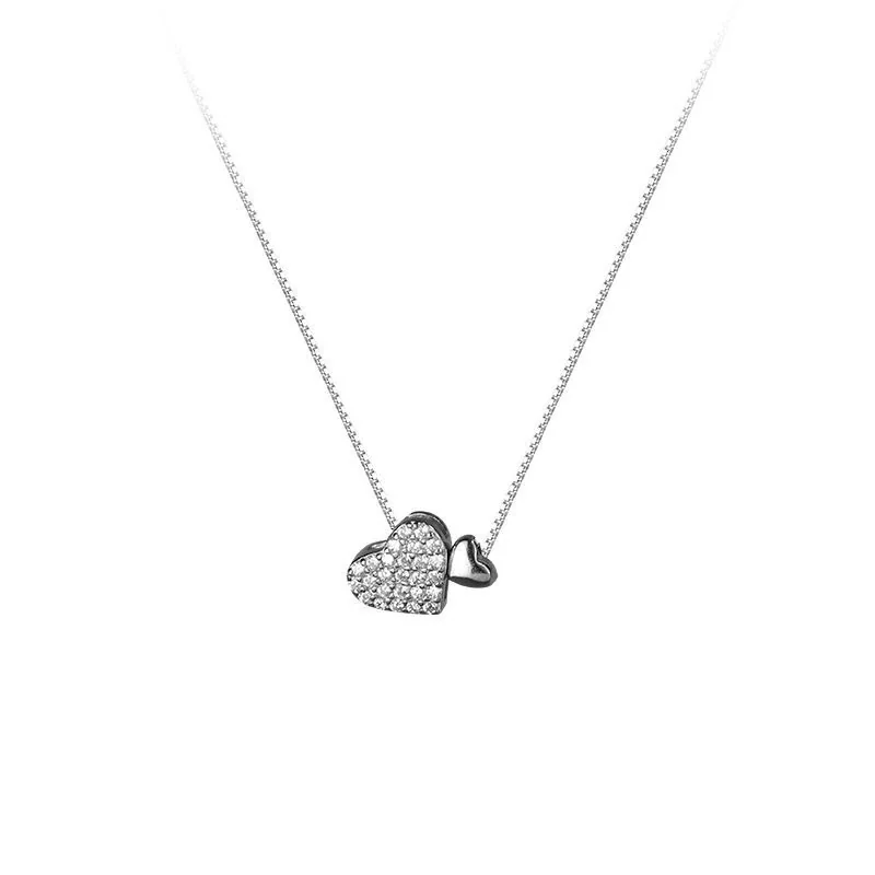 Delicate Pavé Heart 925 Sterling Silver Box Chain Necklace