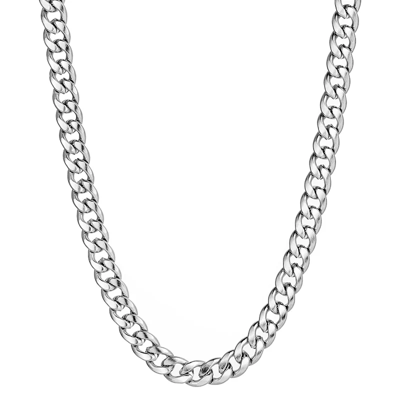 Polished Stainless Steel Cuban Link Lobster Clasp Chain