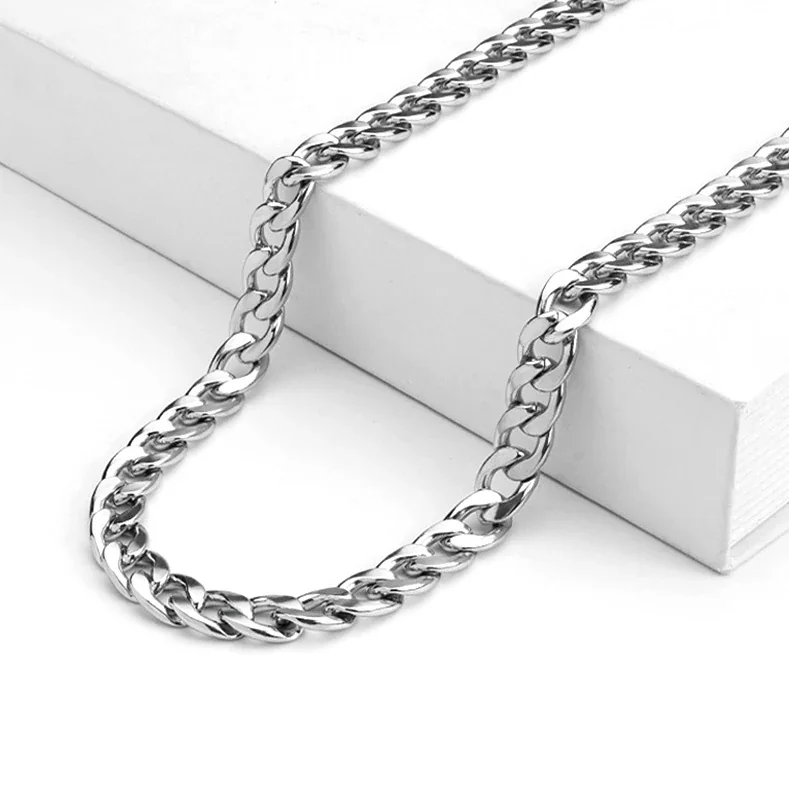 Polished Stainless Steel Cuban Link Lobster Clasp Chain