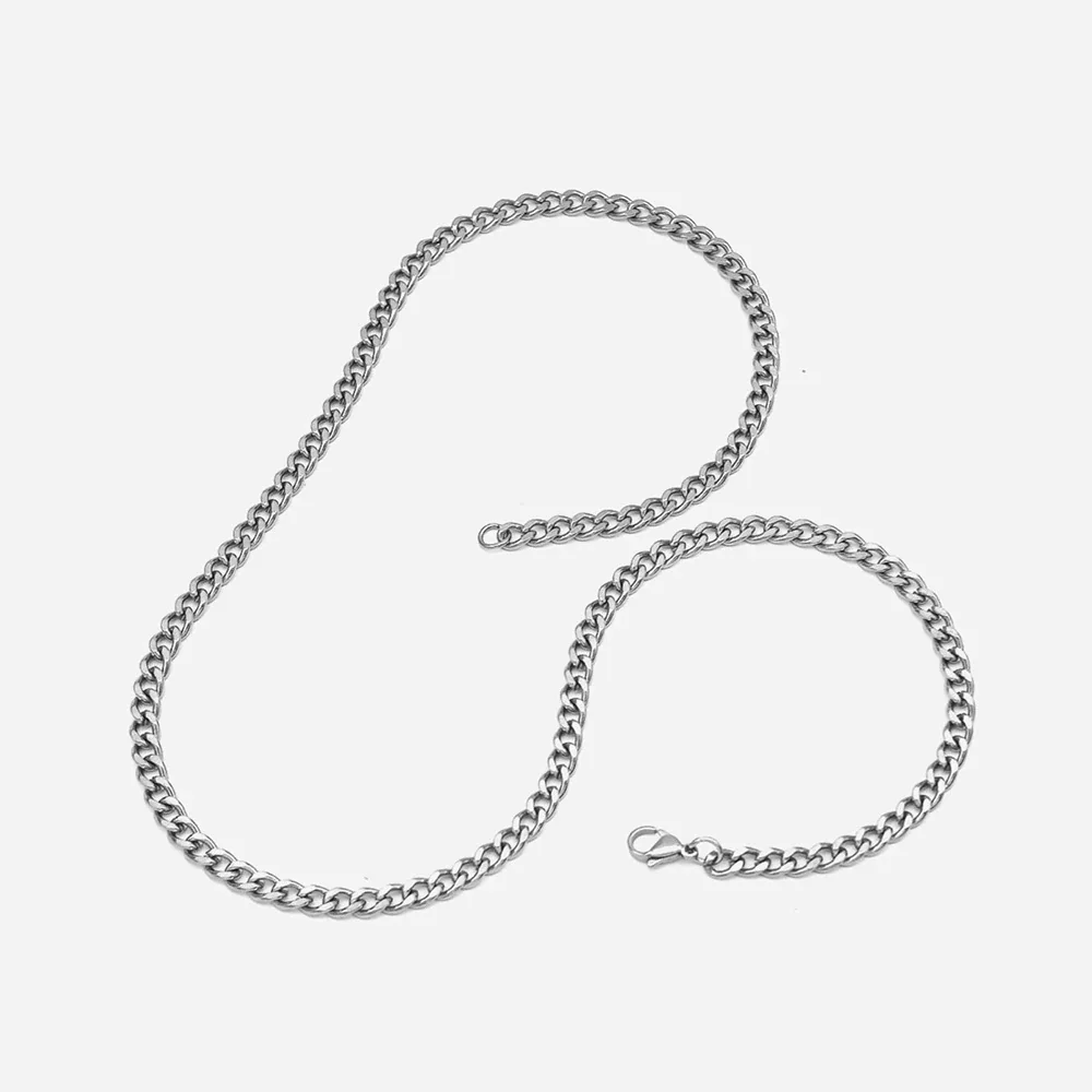 Polished Stainless Steel Cuban Link Lobster Clasp Chain - Double-Sided Polished Cuban 50 cm 0.5 cm Width