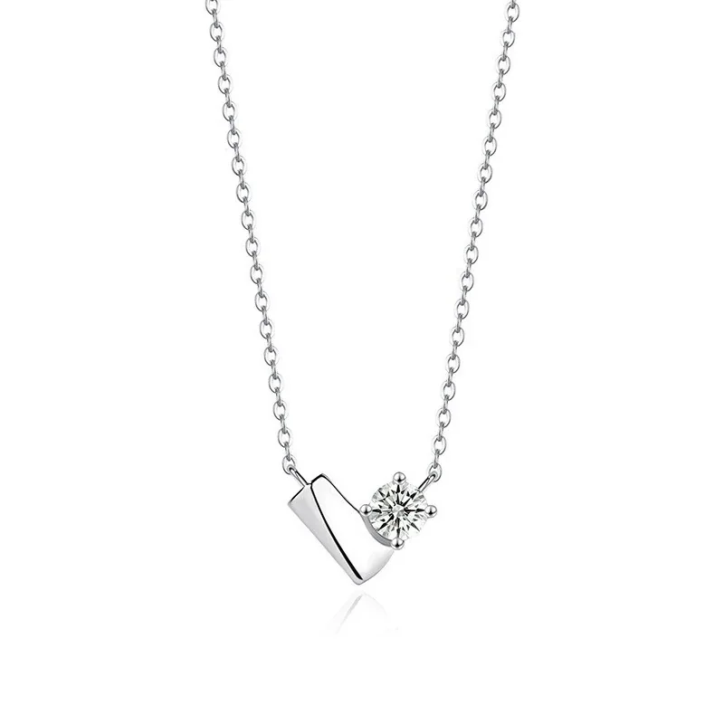 Sculptural 925 Sterling Silver Folded Heart CZ Pendant Necklace