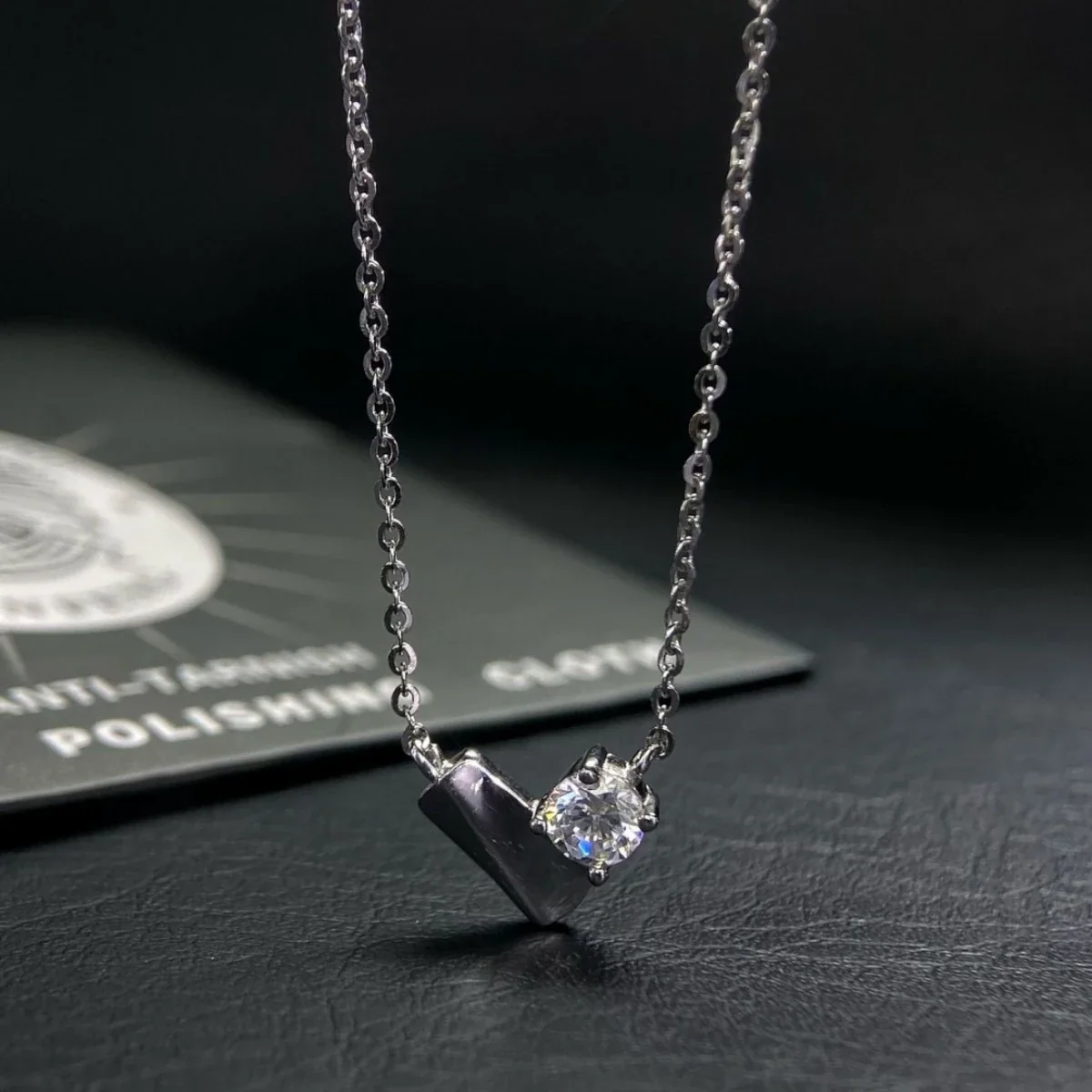 Sculptural 925 Sterling Silver Folded Heart CZ Pendant Necklace