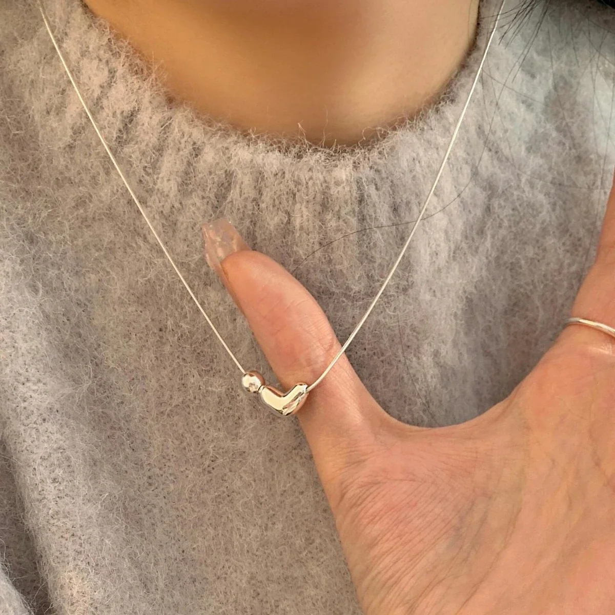 Asymmetric 925 sterling silver Heart Bead Necklace