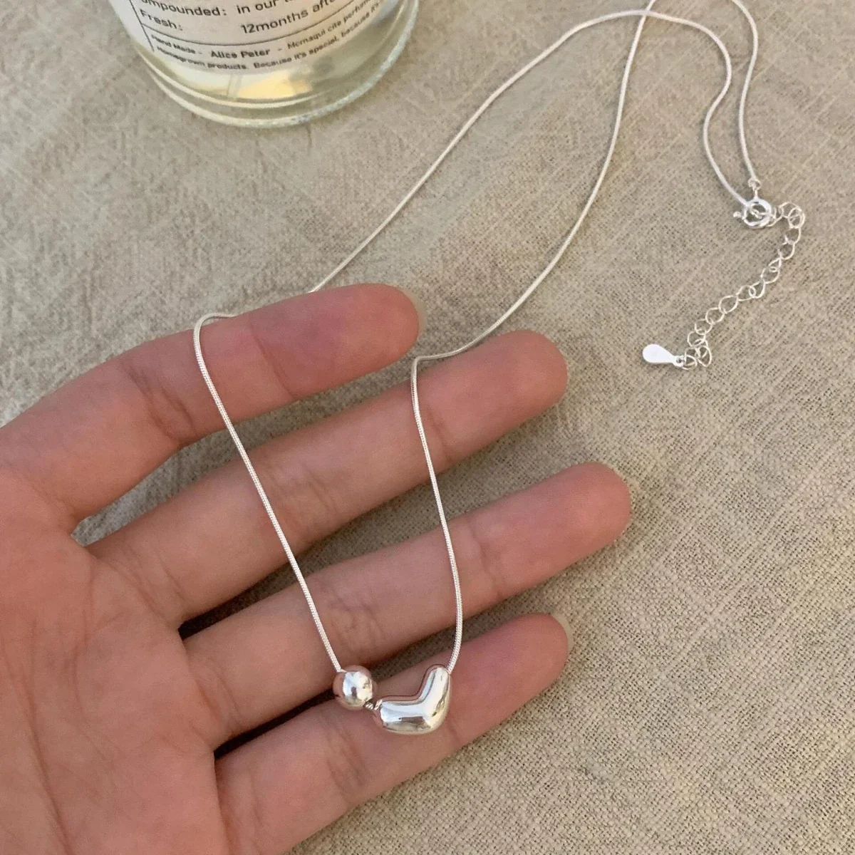 Asymmetric 925 sterling silver Heart Bead Necklace