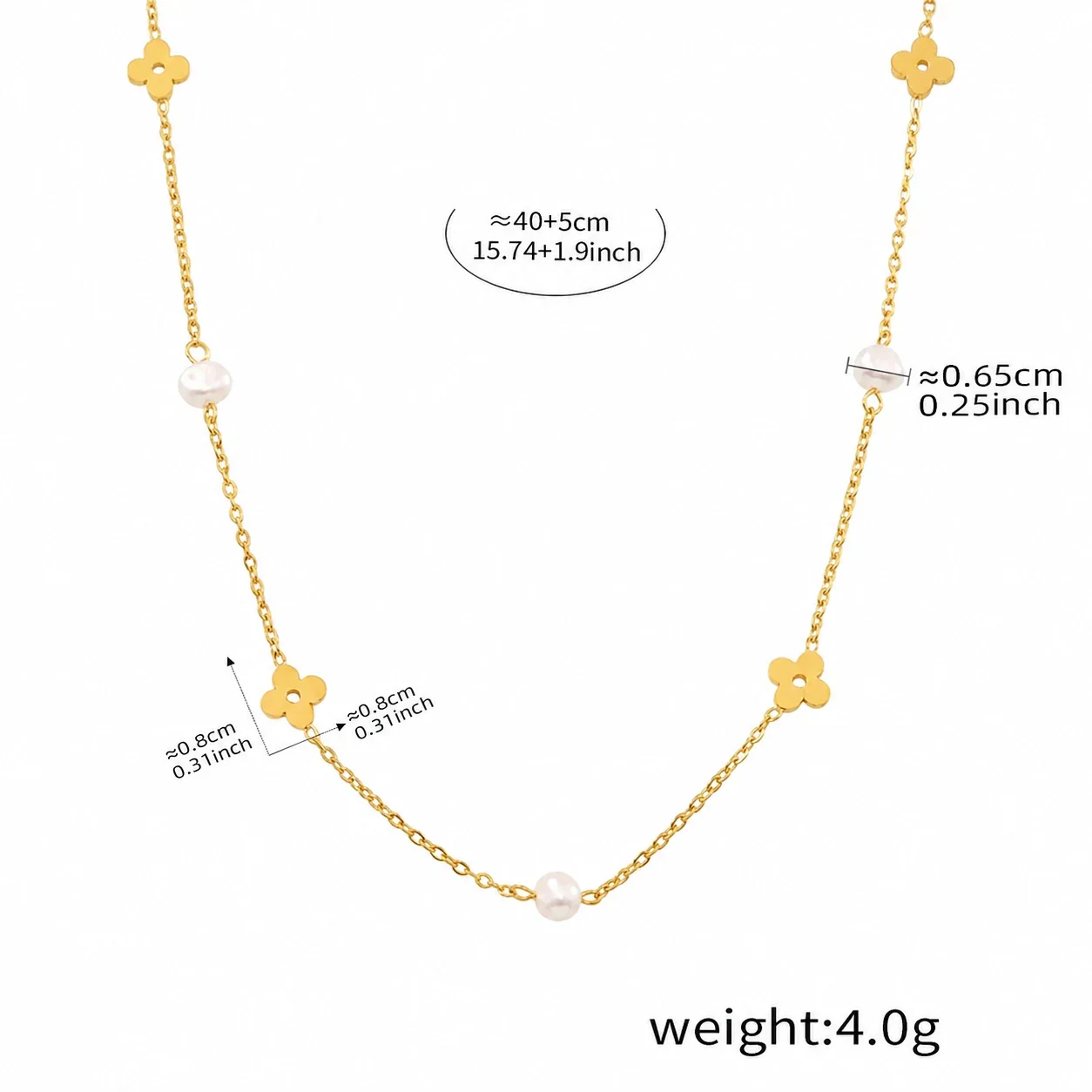 Dainty 18K Gold-Plated Stainless Steel Pearl Flower Chain Set - Gold Pearl Flower 40+5 cm