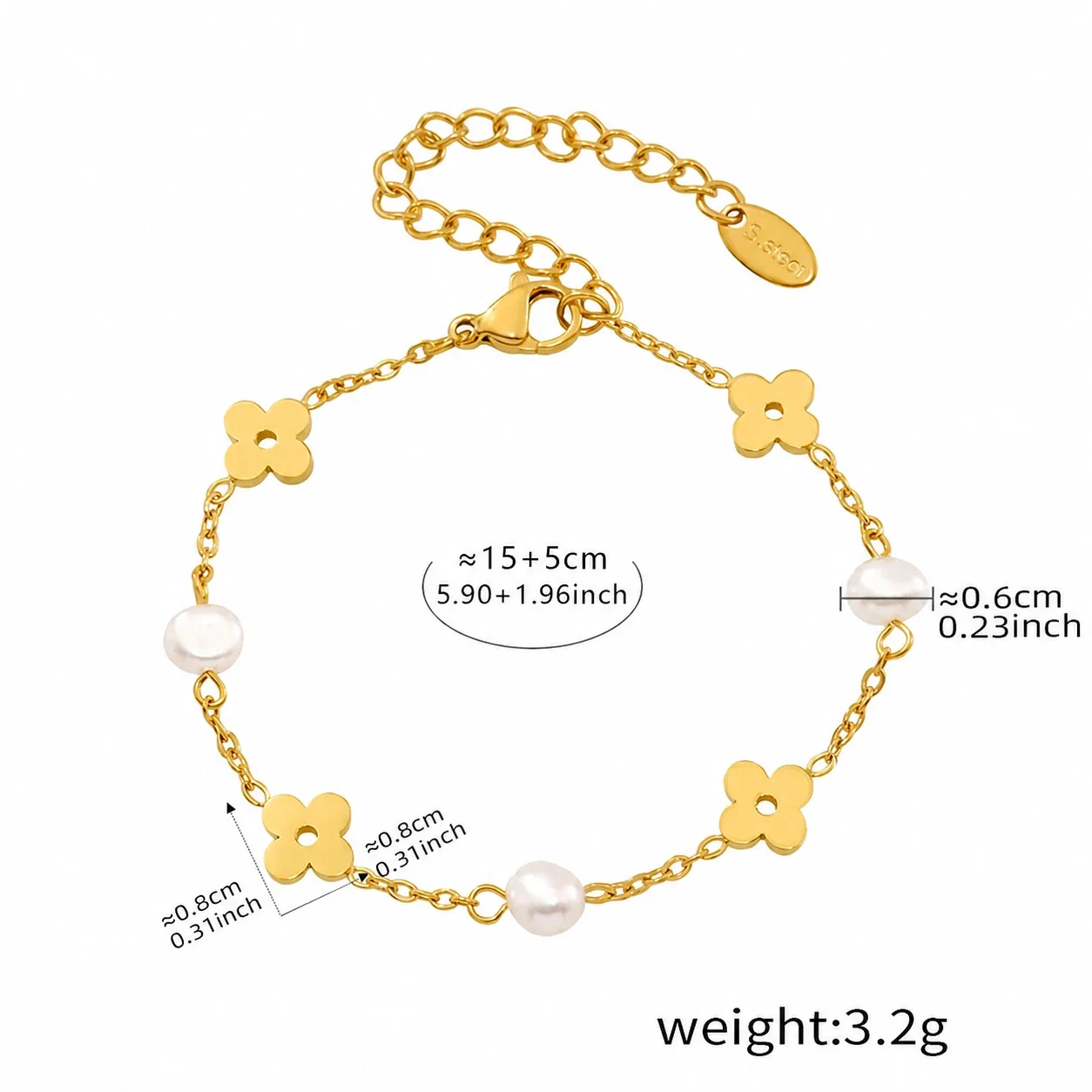 Dainty 18K Gold-Plated Stainless Steel Pearl Flower Chain Set - Gold Pearl Flower 15+5 cm