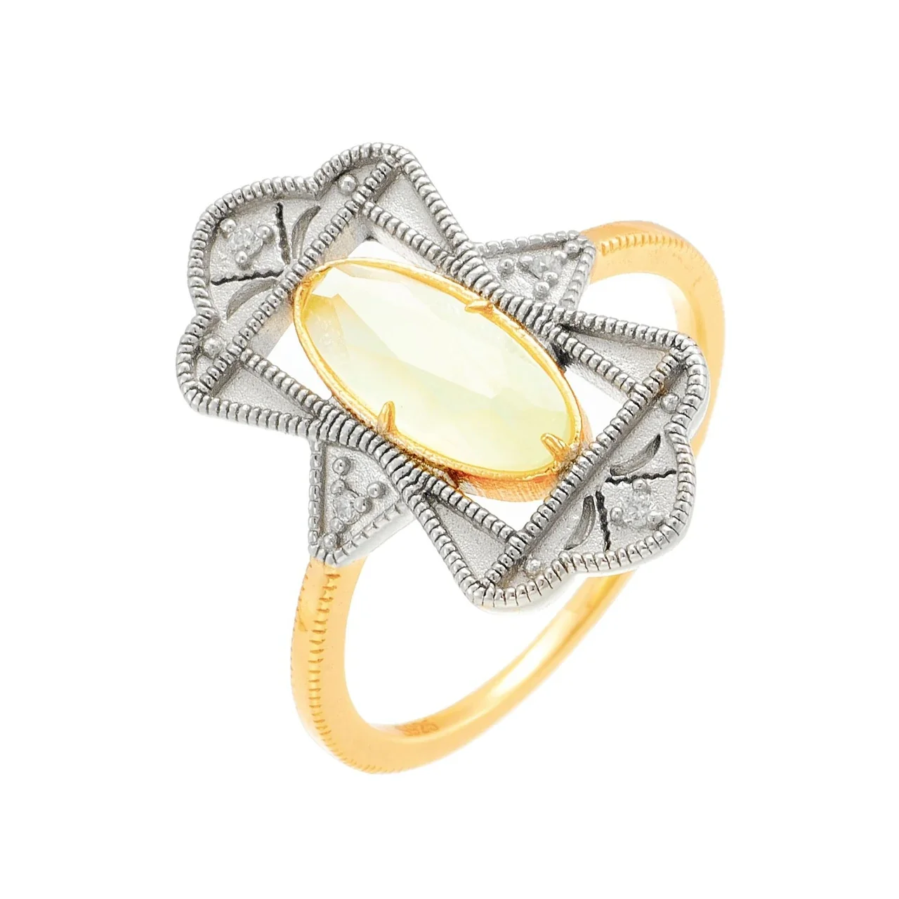 Ornate 925 Sterling Silver Oval Prehnite Milgrain Ring