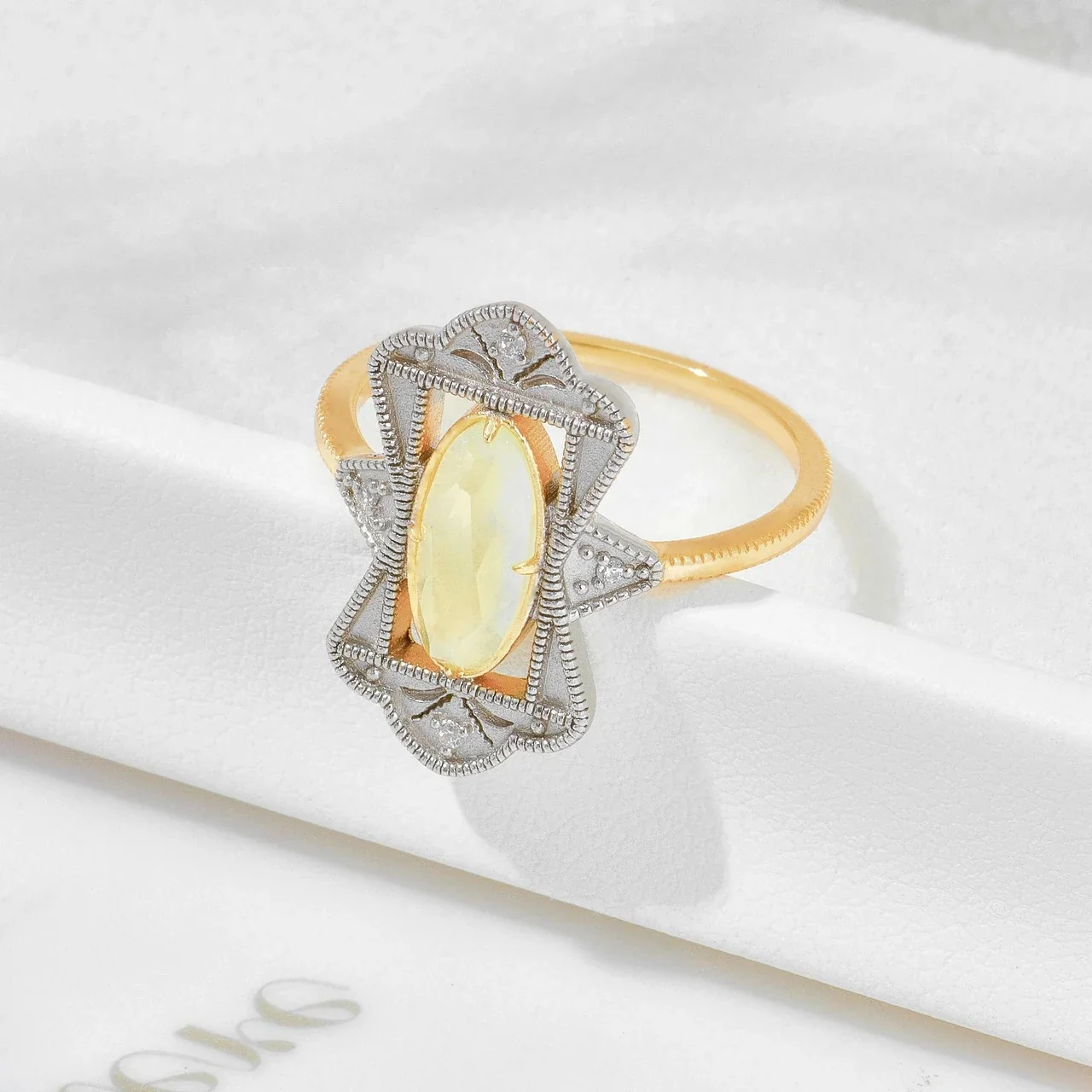 Ornate 925 Sterling Silver Oval Prehnite Milgrain Ring