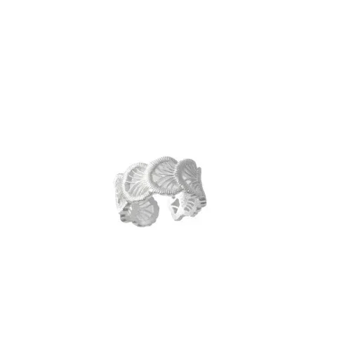 Sculptural 925 Sterling Silver Ribbed Leaf Open Ring