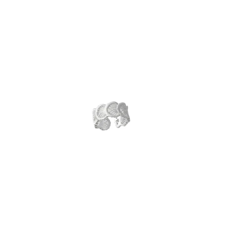Sculptural 925 Sterling Silver Ribbed Leaf Open Ring - Silver