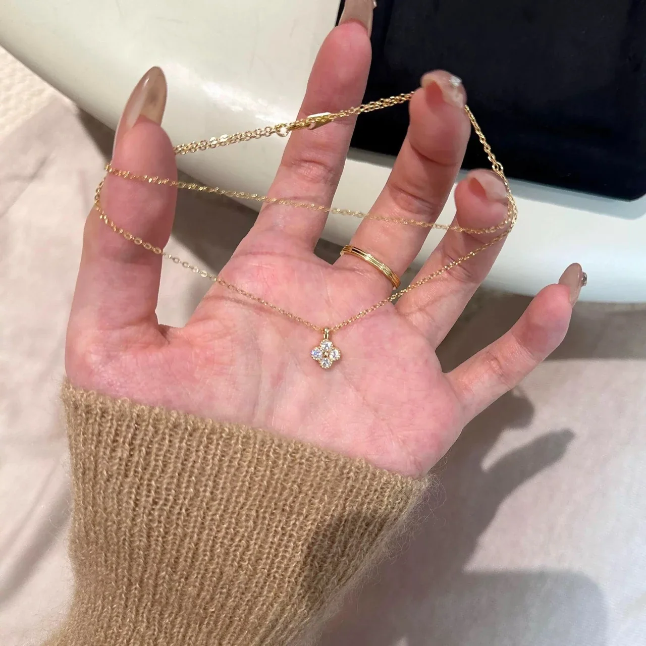 Delicate Four-Stone Clover Cable 925 Sterling Silver Necklace