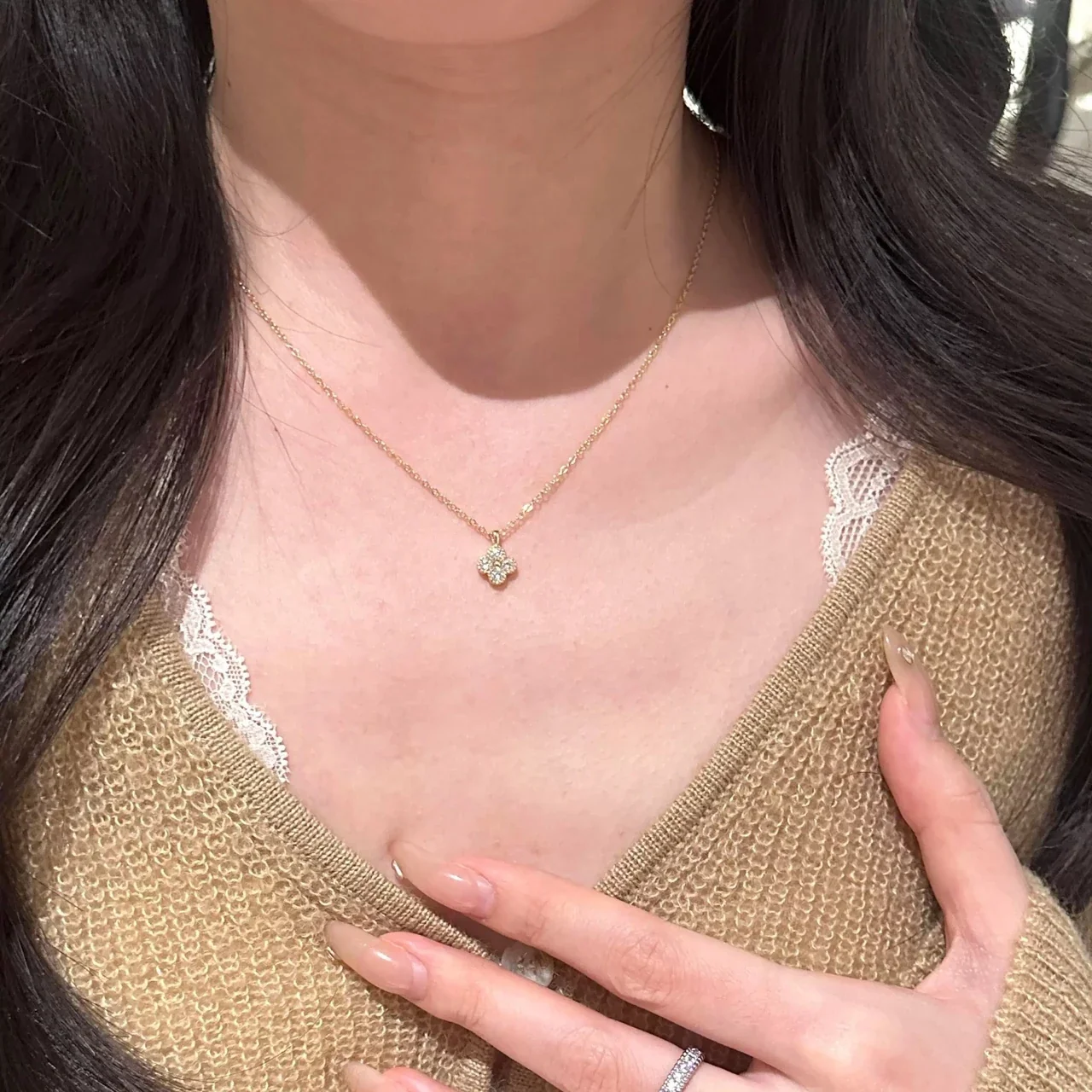 Delicate Four-Stone Clover Cable 925 Sterling Silver Necklace