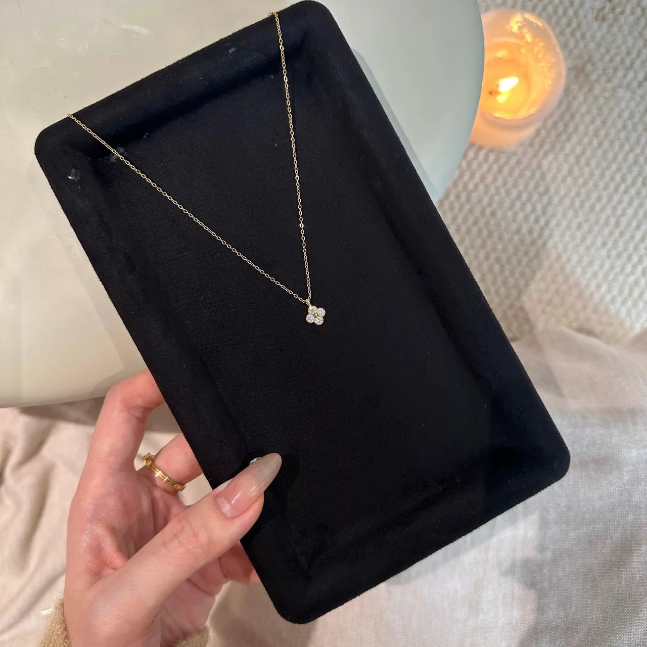 Delicate Four-Stone Clover Cable 925 Sterling Silver Necklace