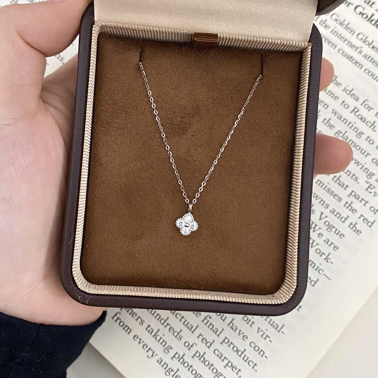 Delicate Four-Stone Clover Cable 925 Sterling Silver Necklace - Silver