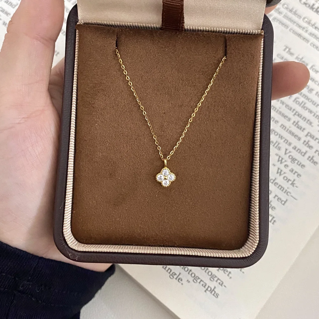 Delicate Four-Stone Clover Cable 925 Sterling Silver Necklace - Gold