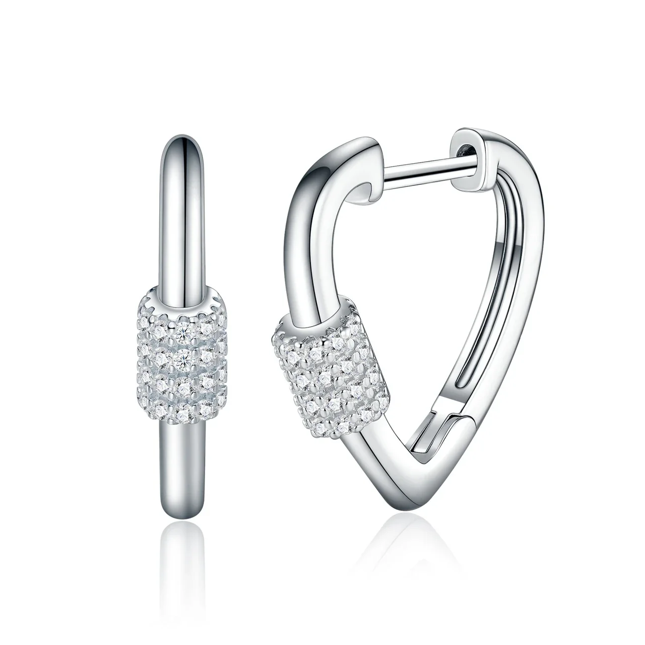 Sleek 925 Sterling Silver Pavé Barrel Heart Moissanite Hoop Earrings