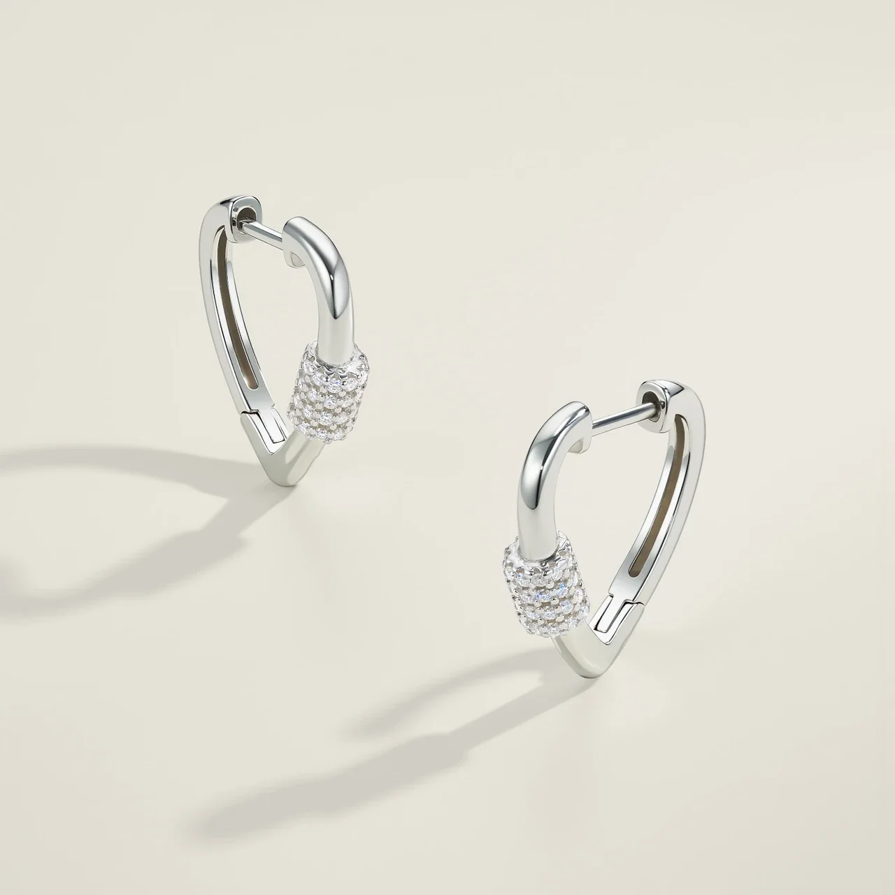Sleek 925 Sterling Silver Pavé Barrel Heart Hoop Earrings