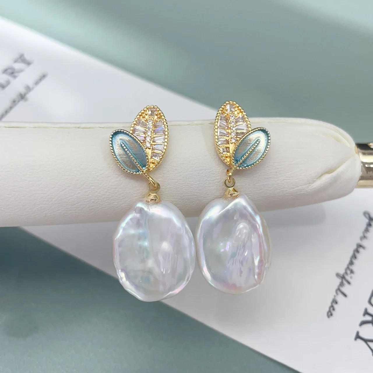 Botanical Leaf Gold-Plated Baroque Freshwater Pearl Drop Earrings