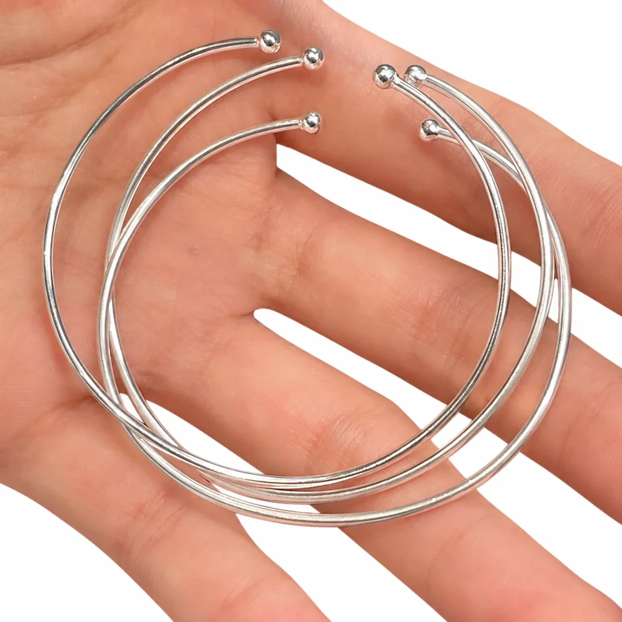 Minimalist 925 Sterling Silver Open Ball-End Bangle