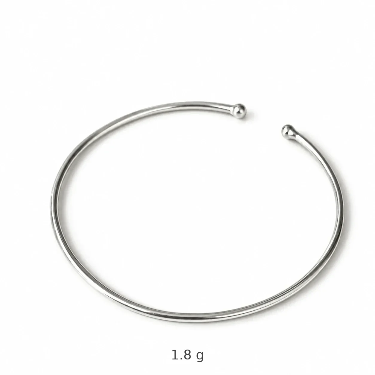 Minimalist 925 Sterling Silver Open Ball-End Bangle - Silver