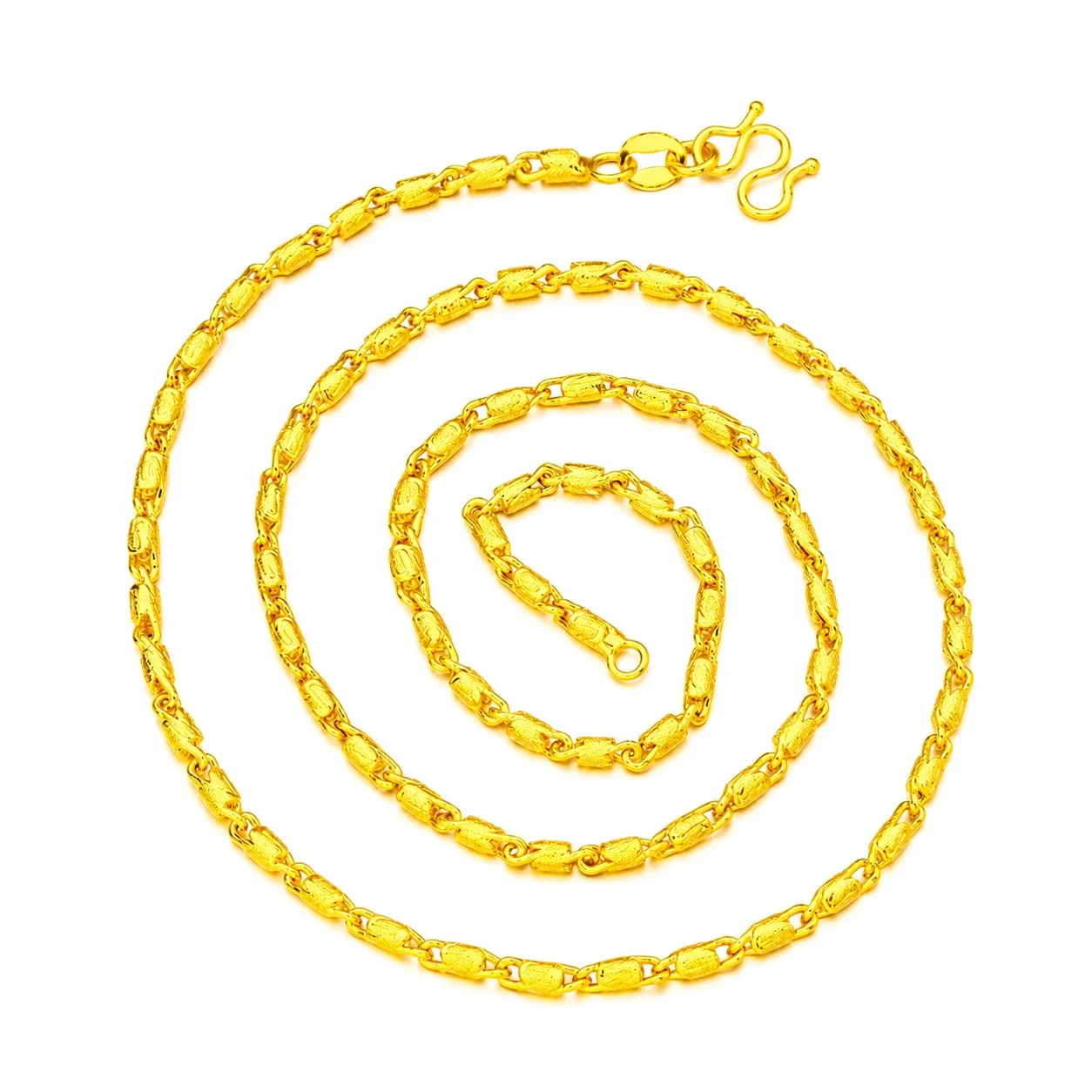 Textured Gold-Plated Brass Barrel-Link Chain Necklace
