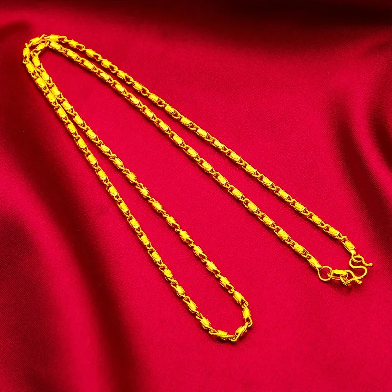 Textured Gold-Plated Brass Barrel-Link Chain Necklace