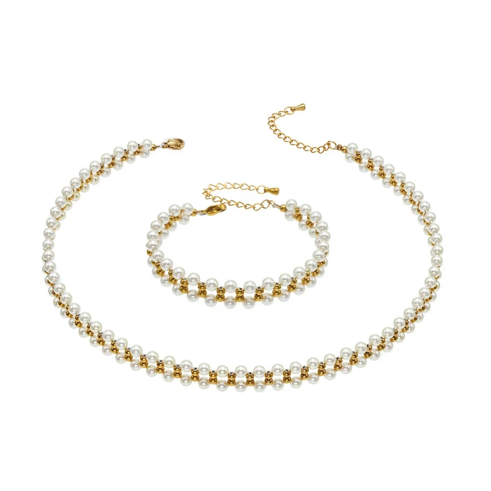 Triple-Row Shell Pearl 18K Gold-Plated Bead Bracelet