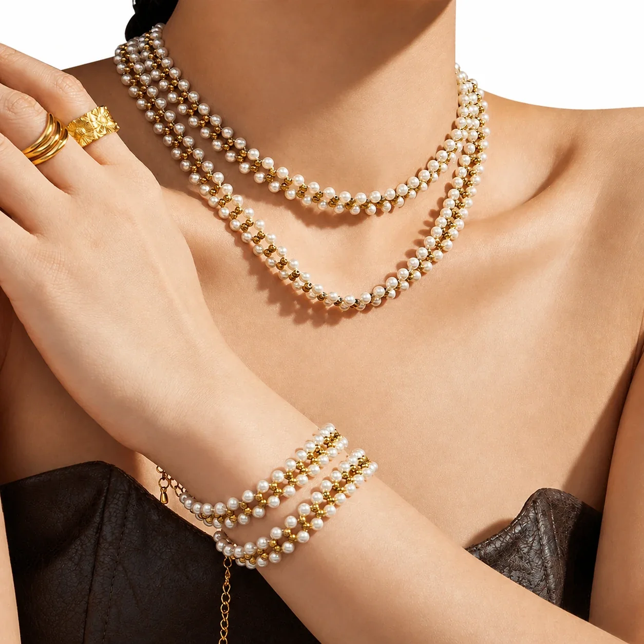 Triple-Row Shell Pearl 18K Gold-Plated Bead Bracelet