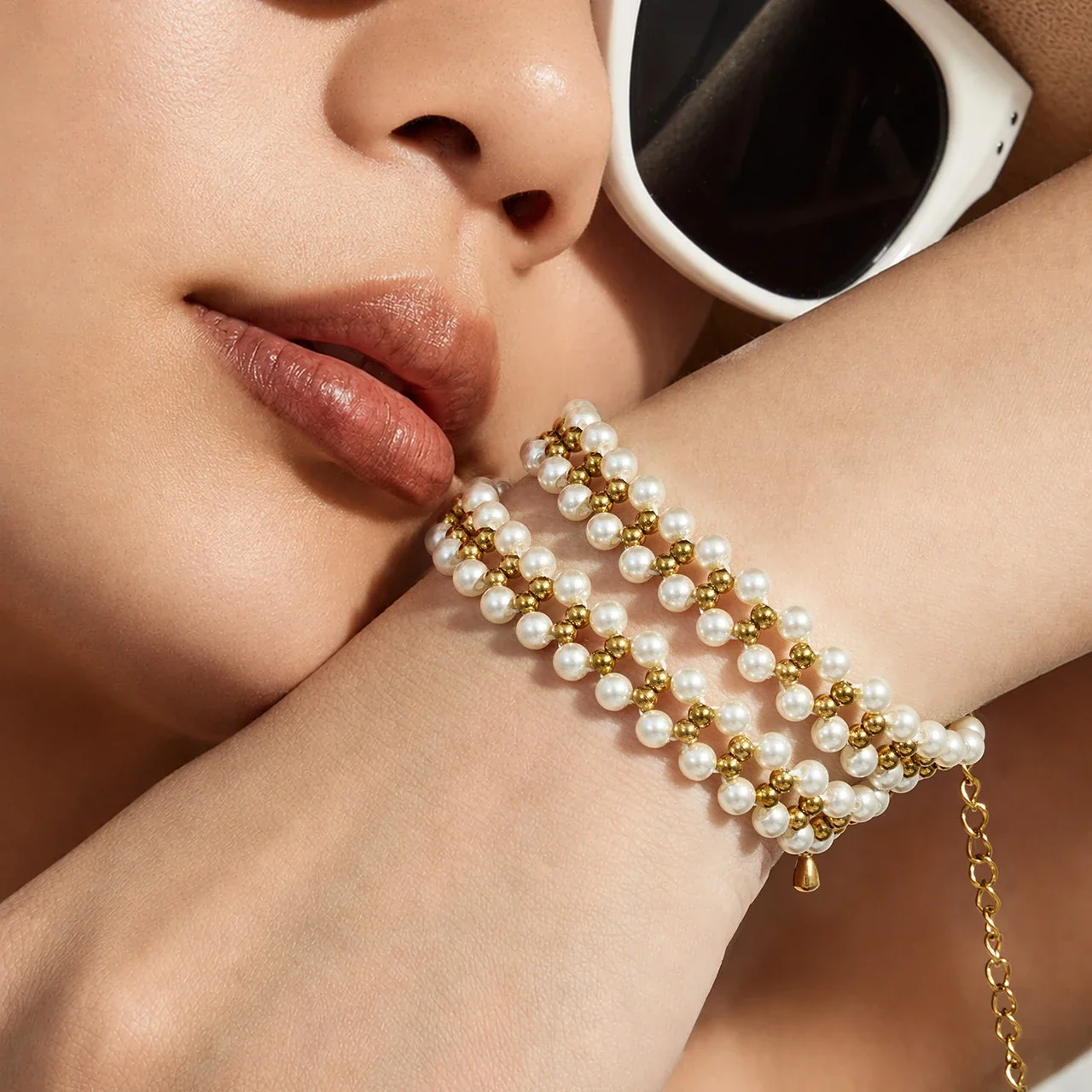 Triple-Row Shell Pearl 18K Gold-Plated Bead Bracelet