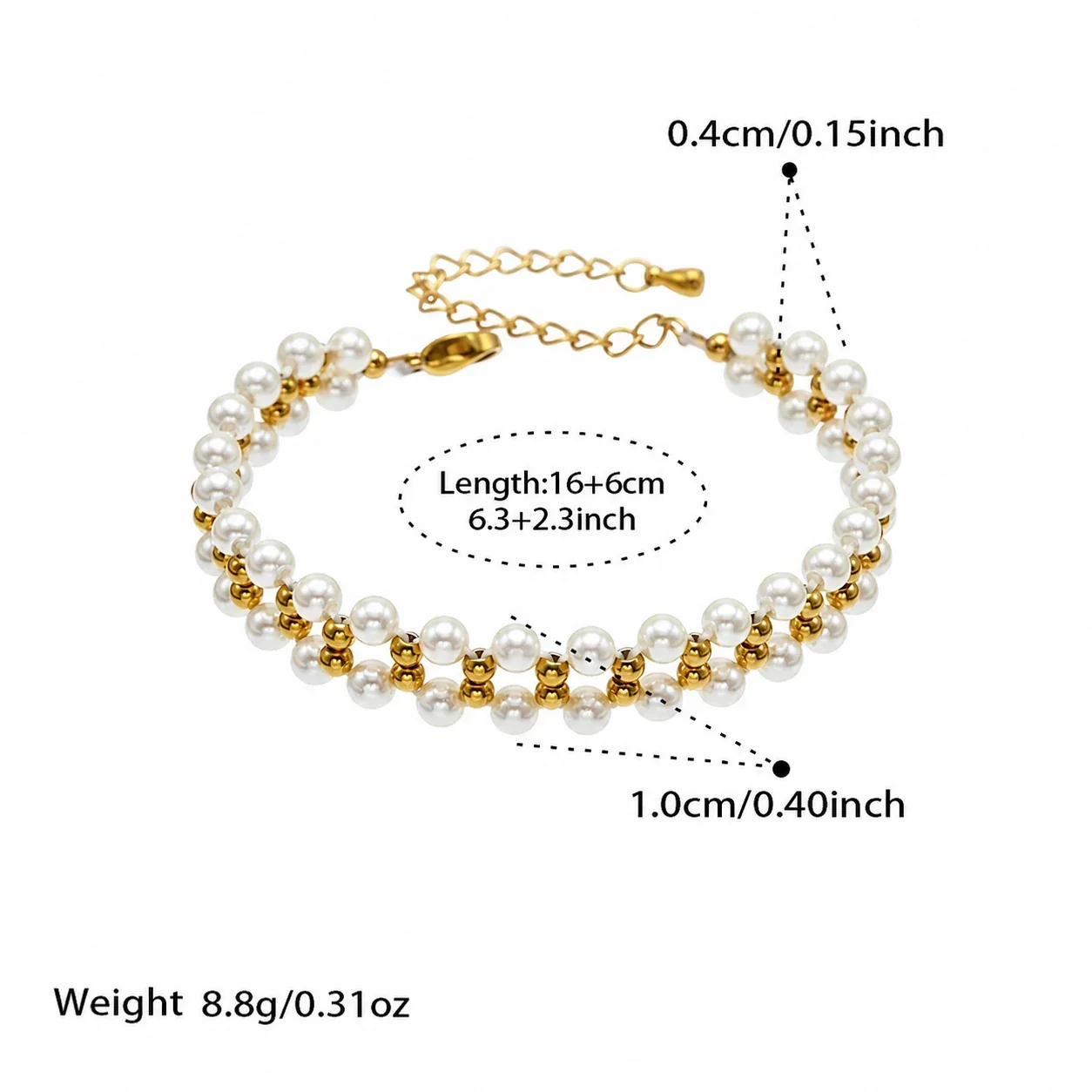 Triple-Row Shell Pearl 18K Gold-Plated Bead Bracelet - Gold 16+6 cm