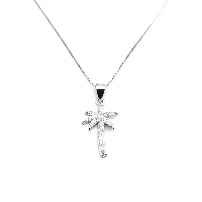 Sparkling 925 Sterling Silver Pavé Palm Tree Pendant Necklace