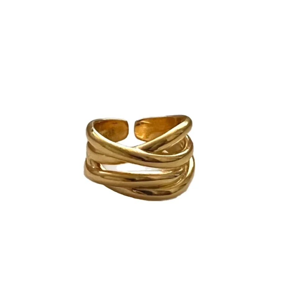 Sculptural Gold-Plated Copper Crossover Open-Front Ring
