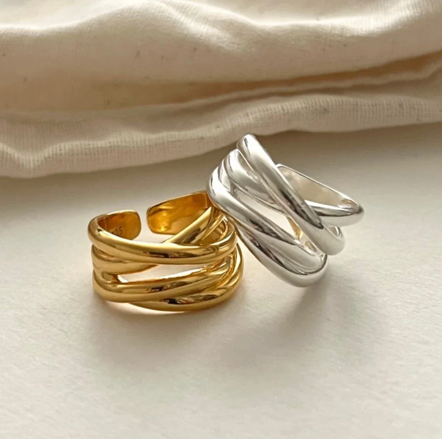 Sculptural Gold-Plated Copper Crossover Open-Front Ring