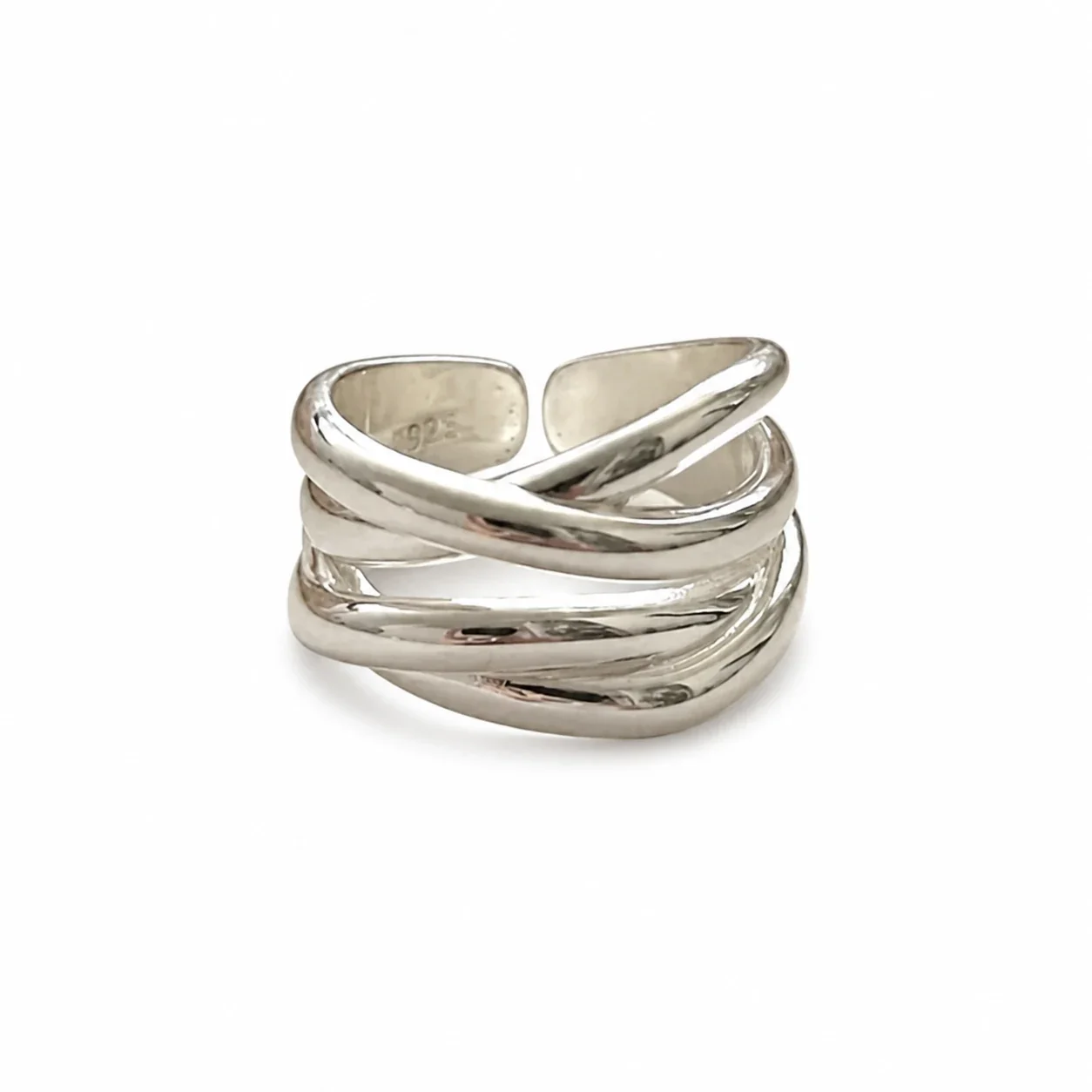 Sculptural Gold-Plated Copper Crossover Open-Front Ring - Silver