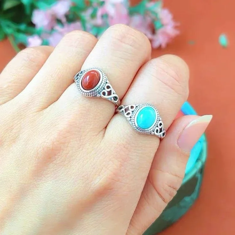 Ornate 925 Sterling Silver Oval Cabochon Scroll Ring