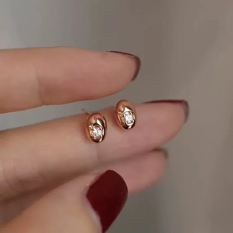 Petite Oval Dome Prong-Set Crystal 925 Sterling Silver Stud Earrings