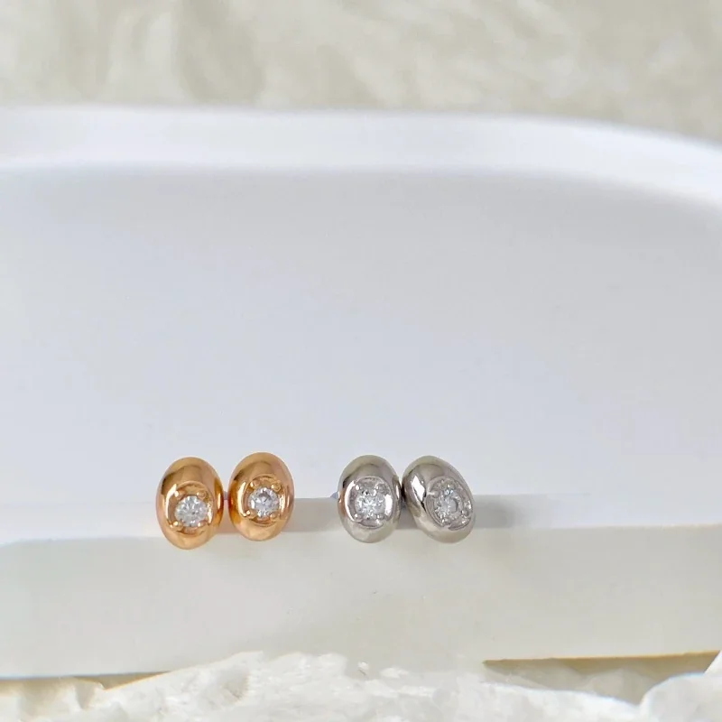 Petite Oval Dome Prong-Set Crystal 925 Sterling Silver Stud Earrings
