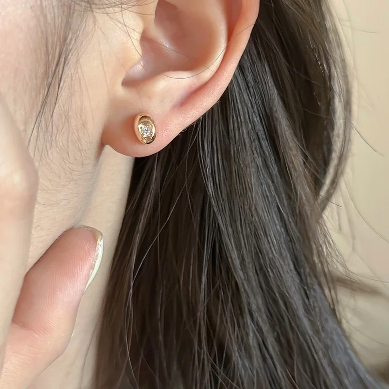 Petite Oval Dome Prong-Set Crystal 925 Sterling Silver Stud Earrings