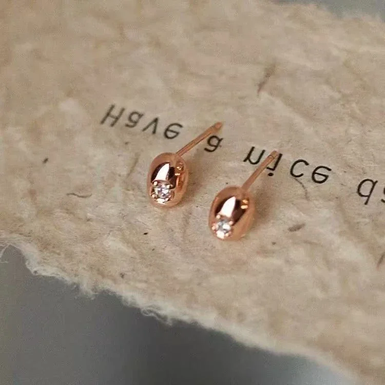 Petite Oval Dome Prong-Set Crystal 925 Sterling Silver Stud Earrings - Champagne Gold