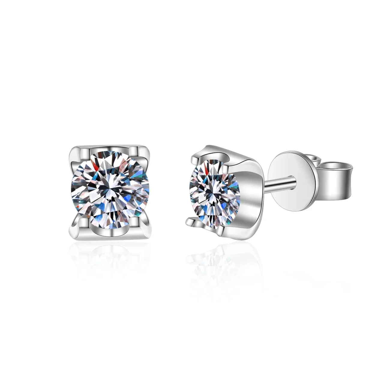 Sculptural 925 Sterling Silver Round Four-Prong Stud Earrings