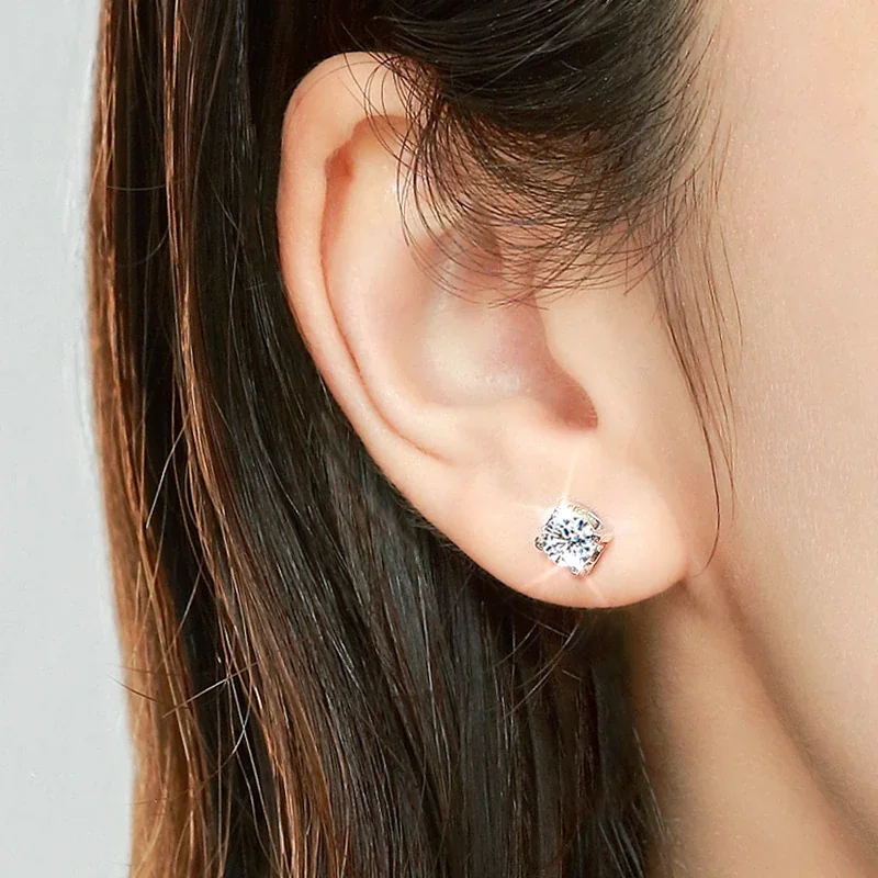 Sculptural 925 Sterling Silver Round Four-Prong Stud Earrings